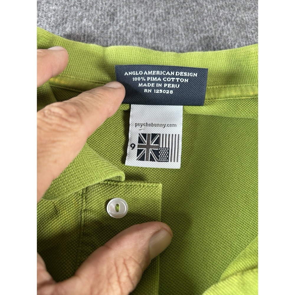 Psycho Bunny Polo Shirt Men's 9 Lime Green Pink Twin‎ Tipped Short Sleeve - Picture 2 of 7